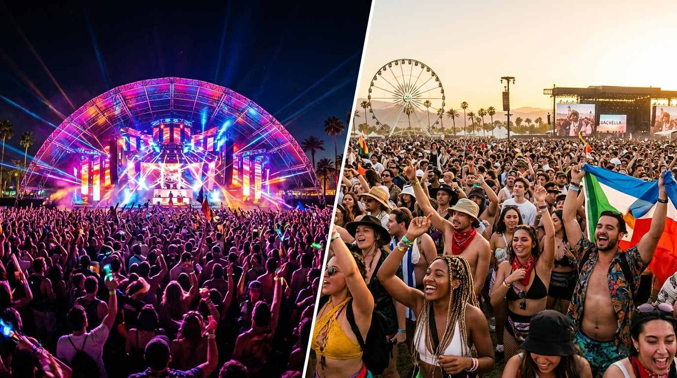 Coachella festival stage and crowd moments