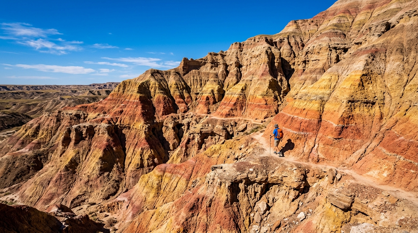 Colorful badlands geological formations