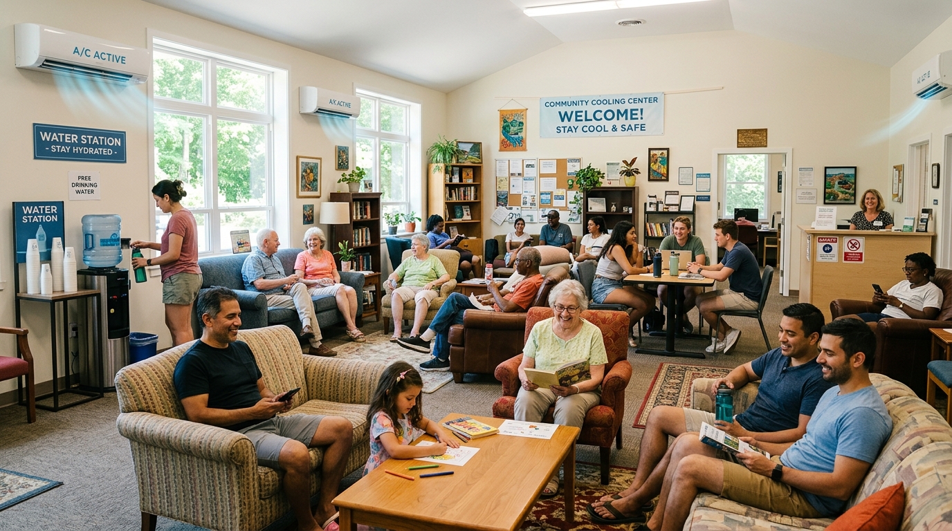 Community cooling center for extreme heat relief