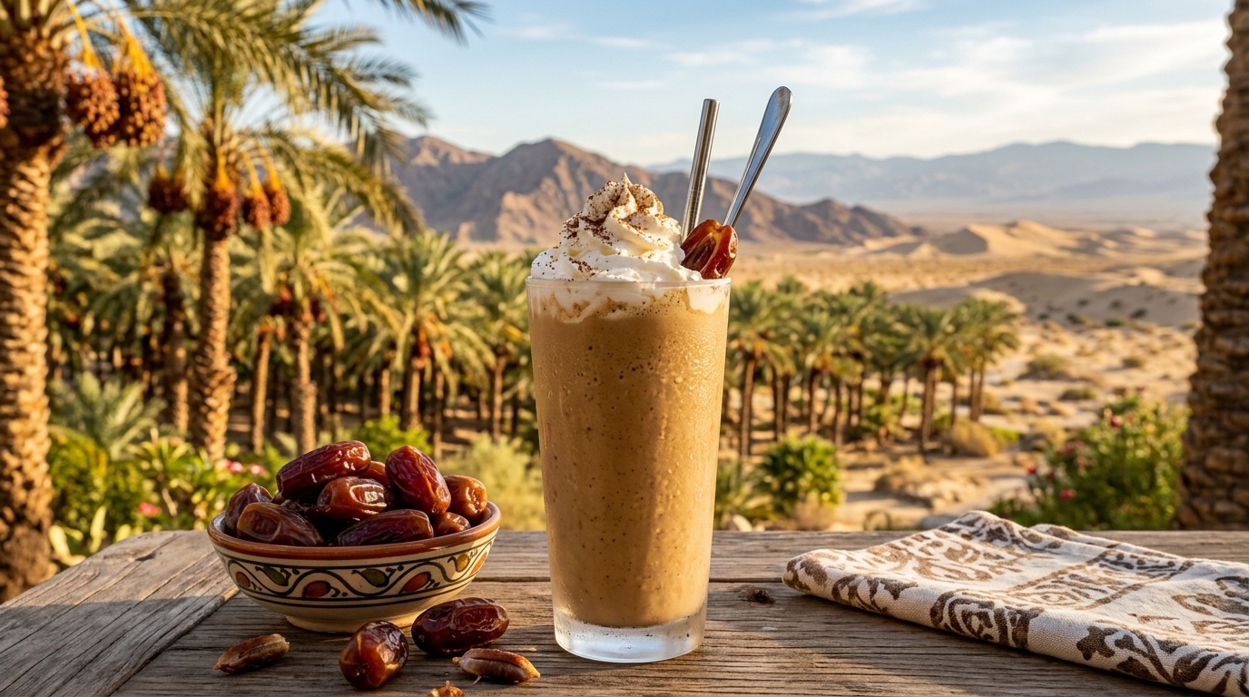 Creamy date shake with whipped cream in Indio