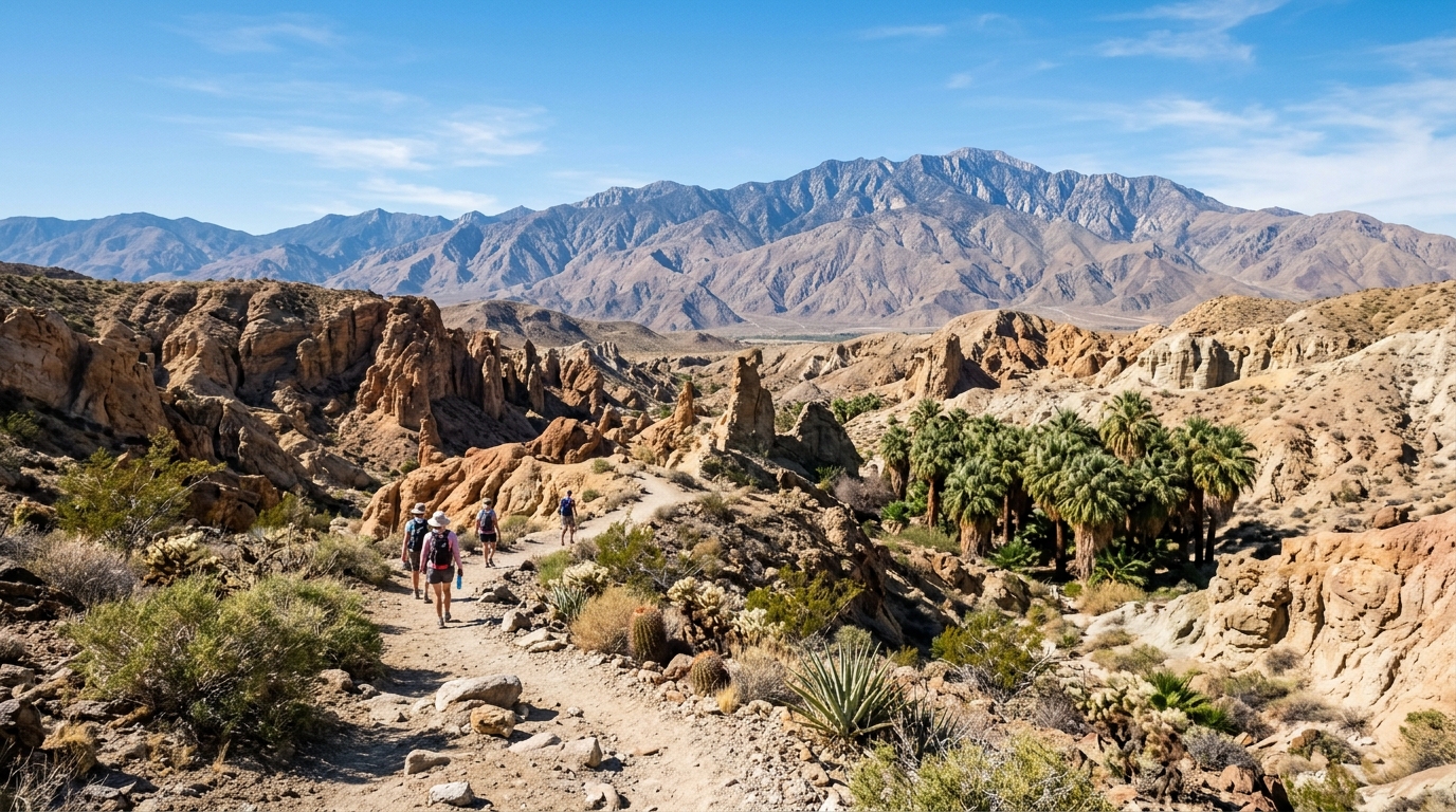 Desert hiking trail near Indio with rock formations