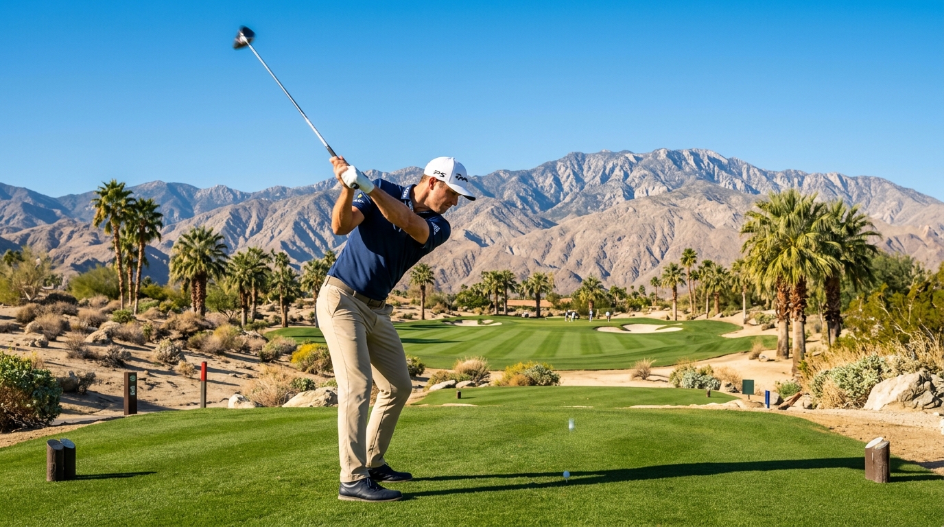 Golfer playing on Indio desert course