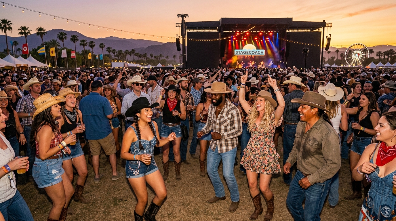 Stagecoach festival crowd in country attire