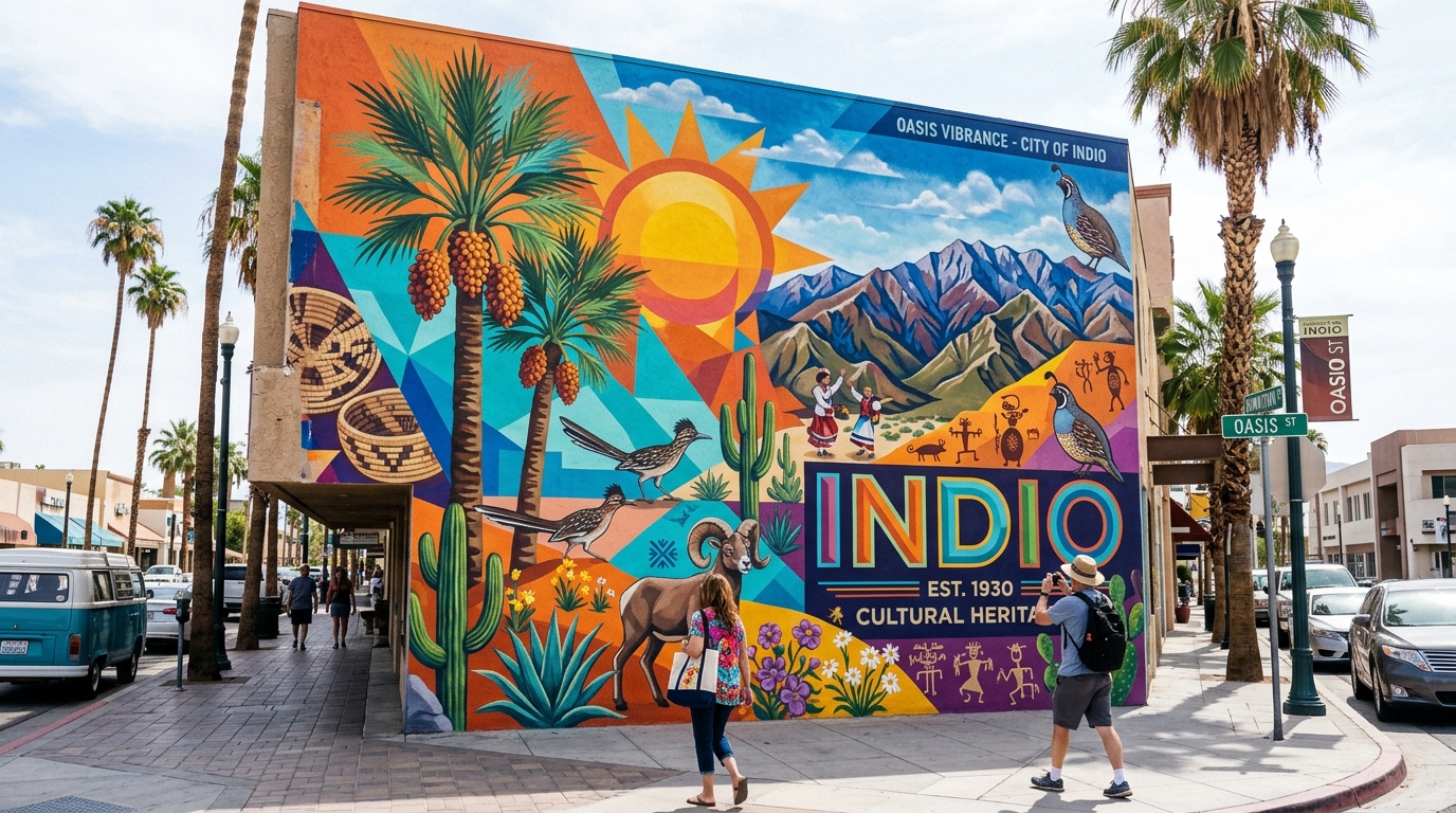 Vibrant street mural in downtown Indio
